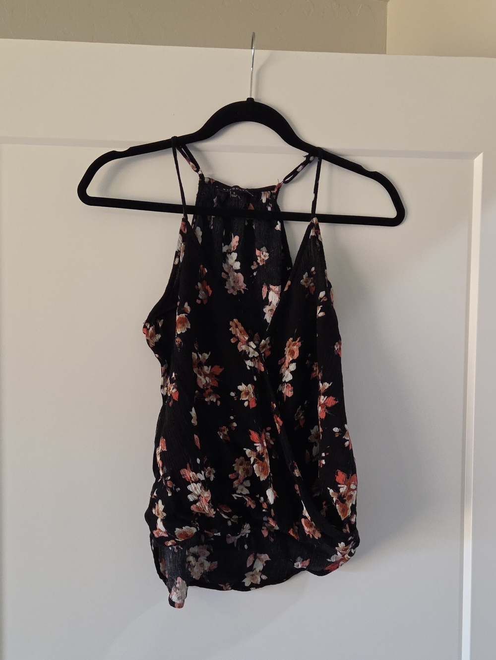 Staccato Black Floral Halter Camisole with Pink & Rust Flowers